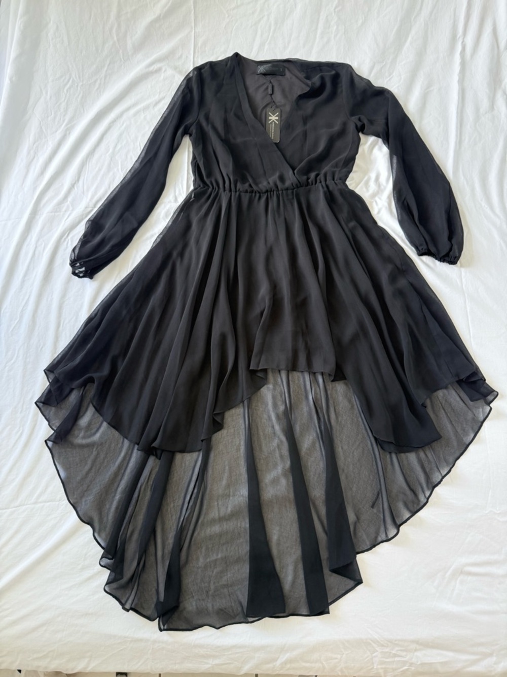 Kardashian Kollection Black Long-Sleeve High-Low Chiffon Dress